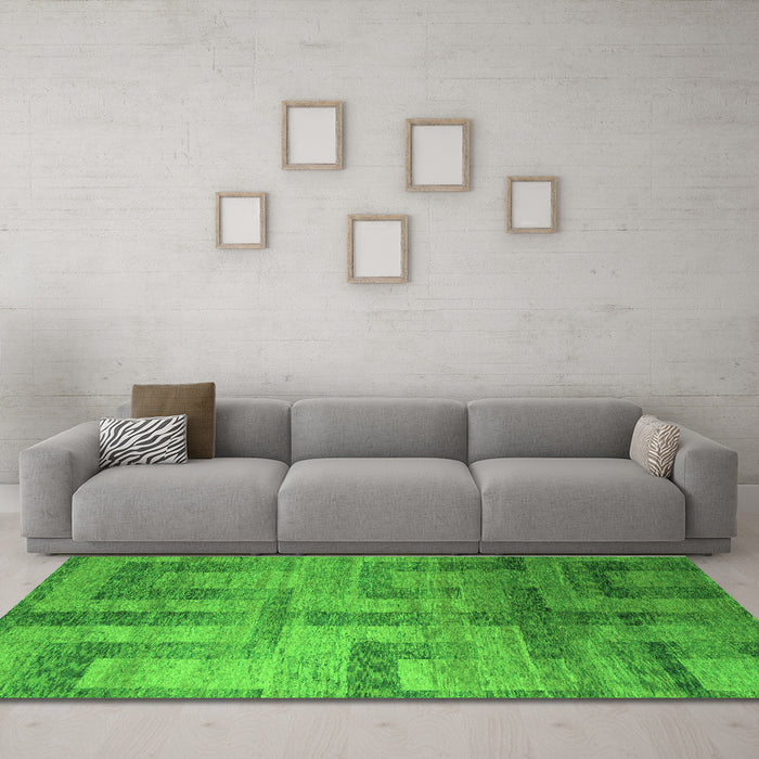 Machine Washable Abstract Green Modern Area Rugs in a Living Room,, wshabs5253grn
