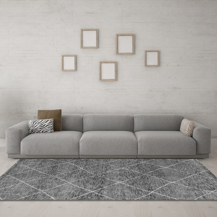 Machine Washable Abstract Gray Modern Rug in a Living Room,, wshabs5254gry