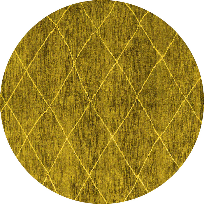 Round Machine Washable Abstract Yellow Modern Rug, wshabs5254yw