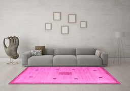 Machine Washable Abstract Pink Modern Rug in a Living Room, wshabs5256pnk