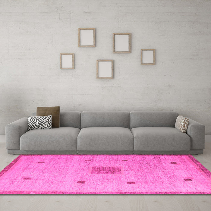 Machine Washable Abstract Pink Modern Rug in a Living Room, wshabs5256pnk