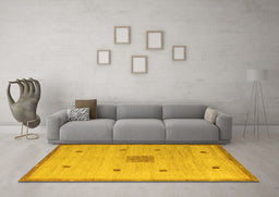 Machine Washable Abstract Yellow Modern Rug in a Living Room, wshabs5256yw