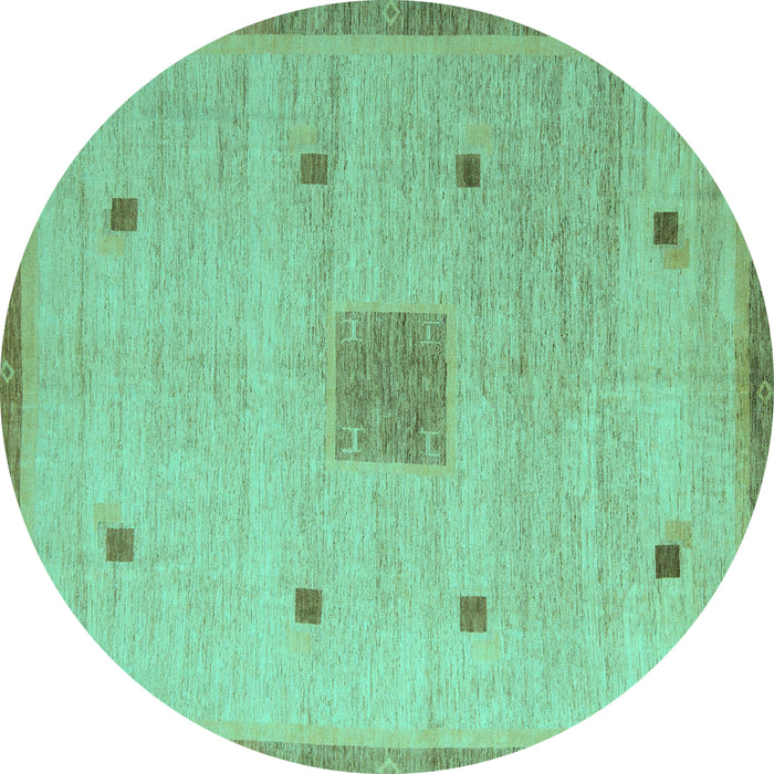 Round Abstract Turquoise Modern Rug, abs5256turq
