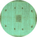 Round Abstract Turquoise Modern Rug, abs5256turq