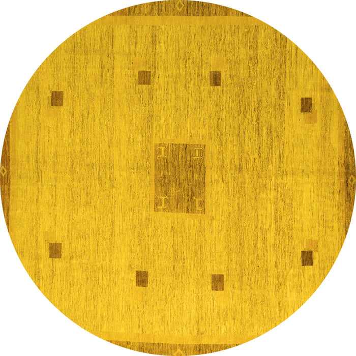 Round Abstract Yellow Modern Rug, abs5256yw