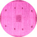 Round Machine Washable Abstract Pink Modern Rug, wshabs5256pnk