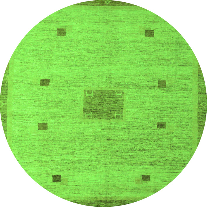 Round Machine Washable Abstract Green Modern Area Rugs, wshabs5256grn