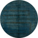 Round Abstract Teal Green Modern Rug, abs5258