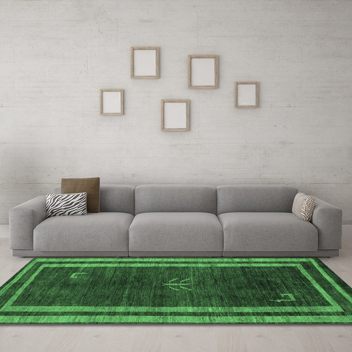 Machine Washable Abstract Emerald Green Modern Area Rugs in a Living Room,, wshabs5259emgrn