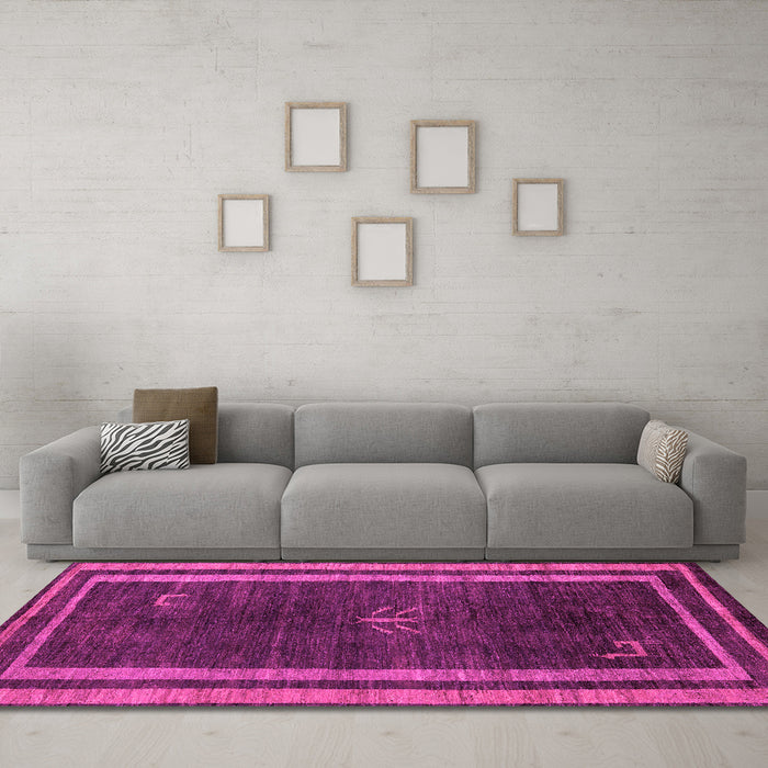 Machine Washable Abstract Pink Modern Rug in a Living Room, wshabs5259pnk