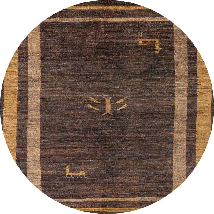 Round Machine Washable Abstract Bakers Brown Rug, wshabs5259