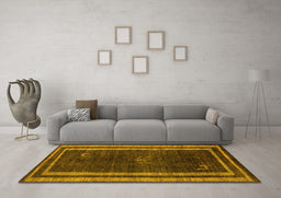 Machine Washable Abstract Yellow Modern Rug in a Living Room, wshabs5259yw