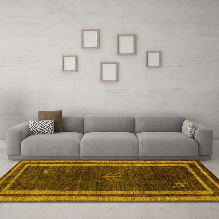 Machine Washable Abstract Yellow Modern Rug in a Living Room, wshabs5259yw