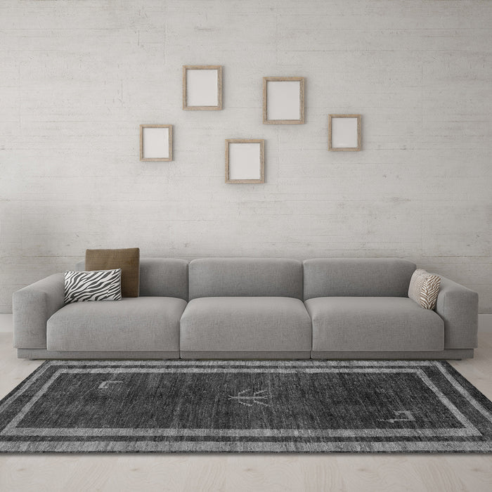 Machine Washable Abstract Gray Modern Rug in a Living Room,, wshabs5259gry