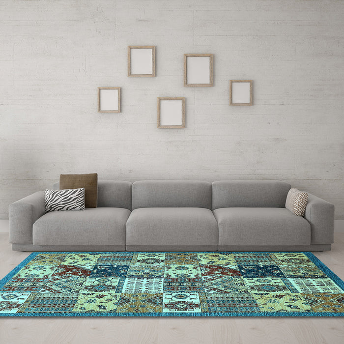 Machine Washable Southwestern Light Blue Country Rug in a Living Room, wshabs525lblu