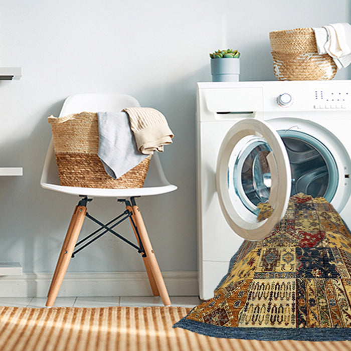 Machine Washable Abstract Bakers Brown Rug in a Washing Machine, wshabs525