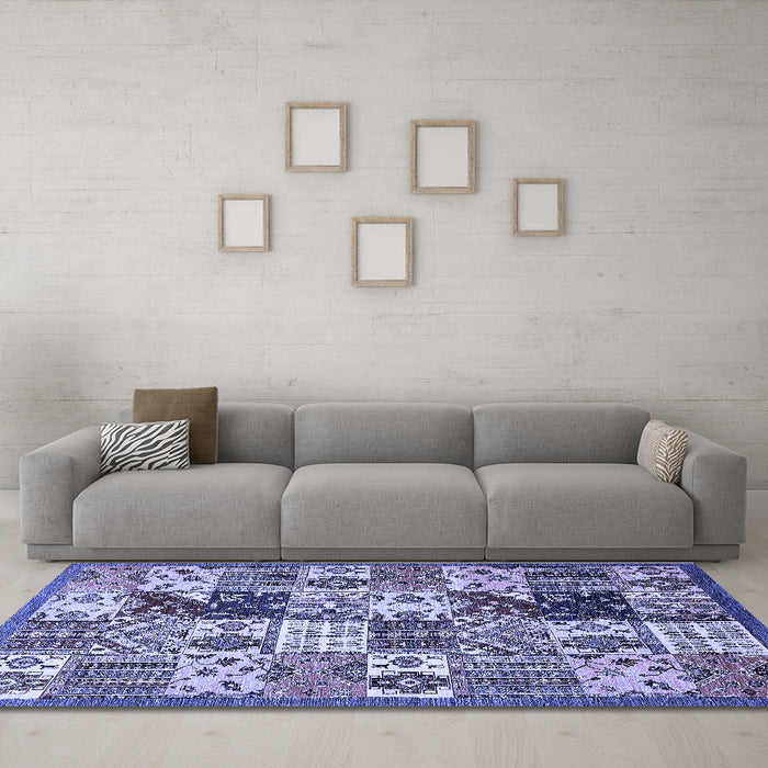 Machine Washable Southwestern Blue Country Rug in a Living Room, wshabs525blu