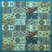 Square Machine Washable Southwestern Light Blue Country Rug, wshabs525lblu