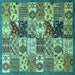 Square Machine Washable Southwestern Turquoise Country Area Rugs, wshabs525turq