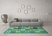 Machine Washable Southwestern Turquoise Country Area Rugs in a Living Room,, wshabs525turq