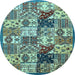 Round Machine Washable Southwestern Light Blue Country Rug, wshabs525lblu