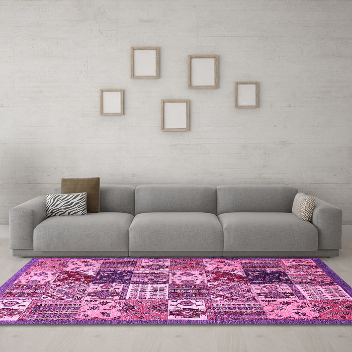 Machine Washable Southwestern Pink Country Rug in a Living Room, wshabs525pnk