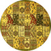 Round Machine Washable Southwestern Yellow Country Rug, wshabs525yw