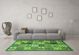 Machine Washable Southwestern Green Country Area Rugs in a Living Room,, wshabs525grn
