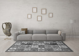 Machine Washable Southwestern Gray Country Rug in a Living Room,, wshabs525gry