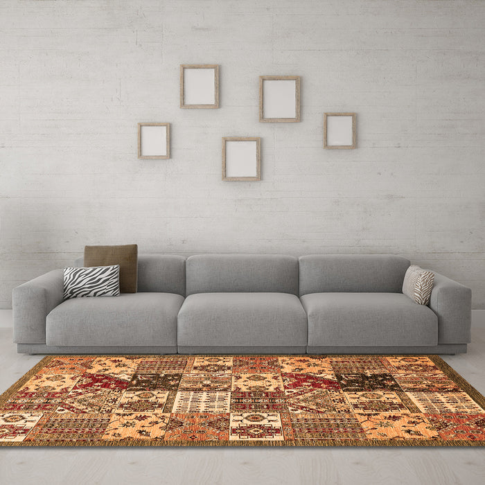 Machine Washable Southwestern Orange Country Area Rugs in a Living Room, wshabs525org