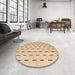 Round Abstract Yellow Solid Rug in a Office, abs5261