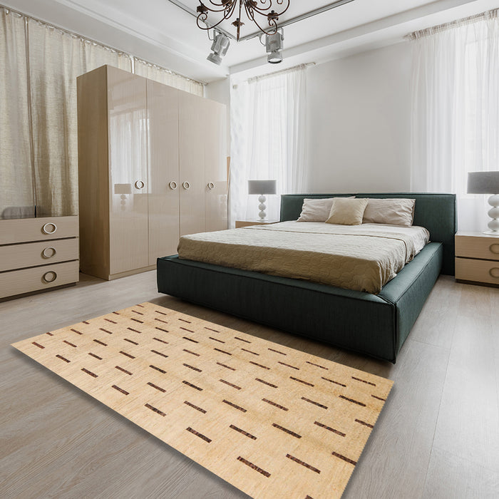 Abstract Yellow Solid Rug in a Bedroom, abs5261
