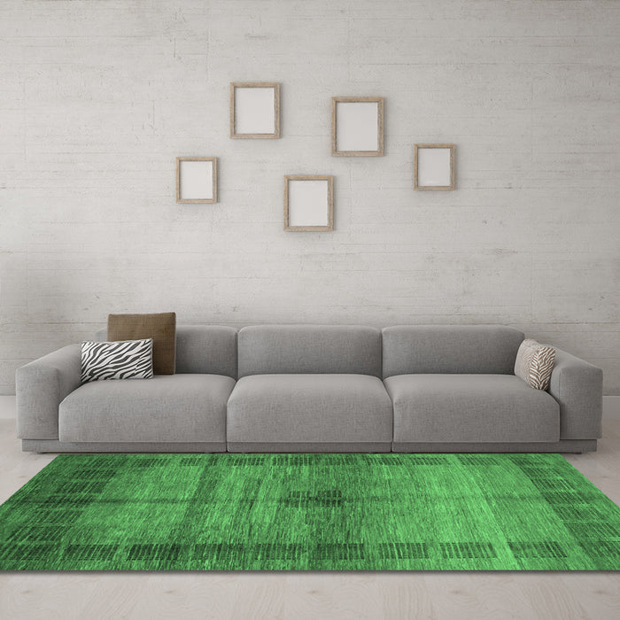 Machine Washable Abstract Emerald Green Modern Area Rugs in a Living Room,, wshabs5262emgrn