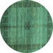 Round Abstract Turquoise Modern Rug, abs5262turq