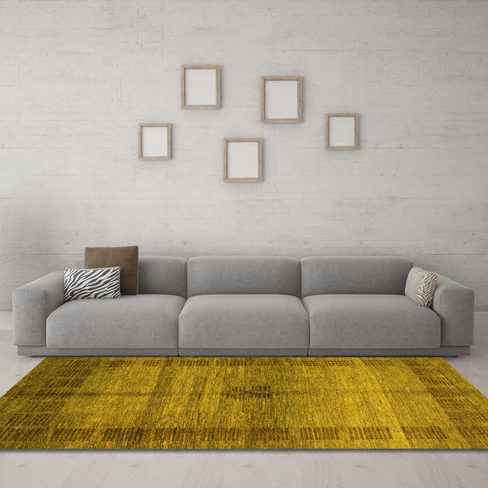 Machine Washable Abstract Yellow Modern Rug in a Living Room, wshabs5262yw