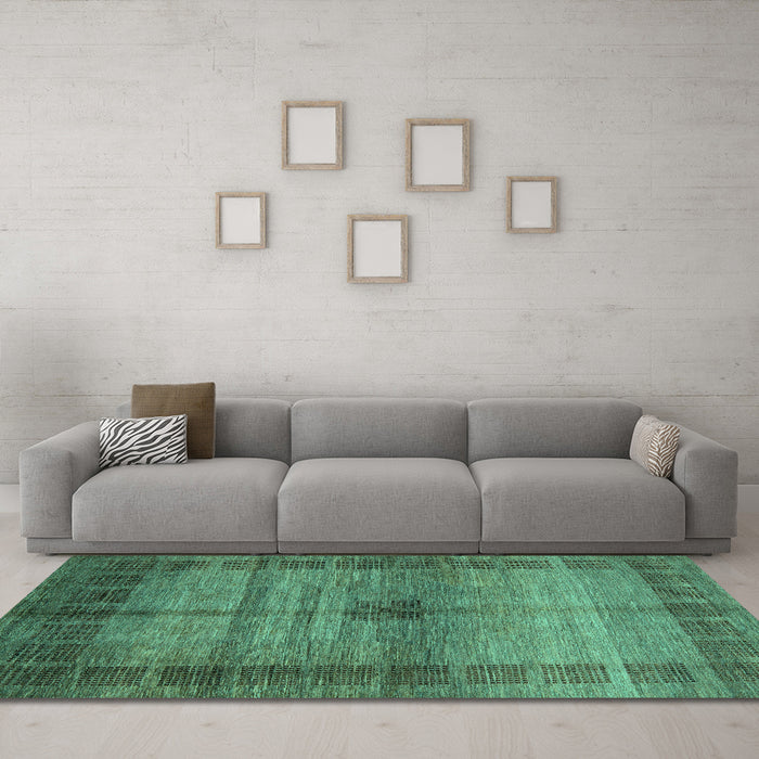 Machine Washable Abstract Turquoise Modern Area Rugs in a Living Room,, wshabs5262turq