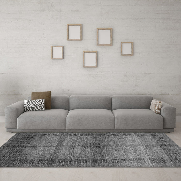 Machine Washable Abstract Gray Modern Rug in a Living Room,, wshabs5262gry