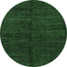 Round Machine Washable Abstract Emerald Green Modern Area Rugs, wshabs5264emgrn