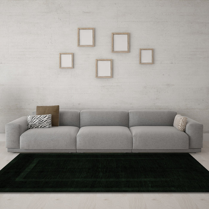Machine Washable Abstract Emerald Green Modern Area Rugs in a Living Room,, wshabs5265emgrn