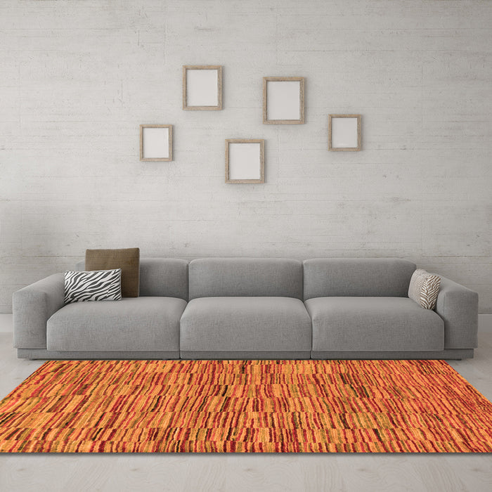 Machine Washable Abstract Orange Modern Area Rugs in a Living Room, wshabs5269org