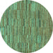 Round Machine Washable Abstract Turquoise Modern Area Rugs, wshabs5269turq