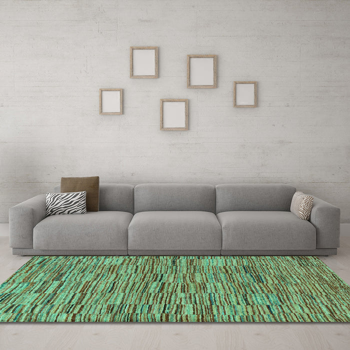 Machine Washable Abstract Turquoise Modern Area Rugs in a Living Room,, wshabs5269turq