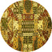 Round Machine Washable Southwestern Yellow Country Rug, wshabs526yw