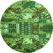 Round Machine Washable Southwestern Green Country Area Rugs, wshabs526grn