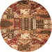 Round Machine Washable Southwestern Orange Country Area Rugs, wshabs526org