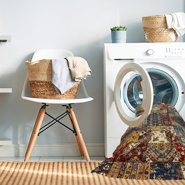 Machine Washable Abstract Brown Sugar Brown Rug in a Washing Machine, wshabs526