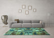 Machine Washable Southwestern Turquoise Country Area Rugs in a Living Room,, wshabs526turq