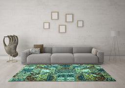 Machine Washable Southwestern Turquoise Country Area Rugs in a Living Room,, wshabs526turq