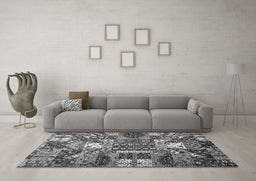 Machine Washable Southwestern Gray Country Rug in a Living Room,, wshabs526gry