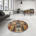 Round Abstract Brown Southwestern Rug in a Office, abs526